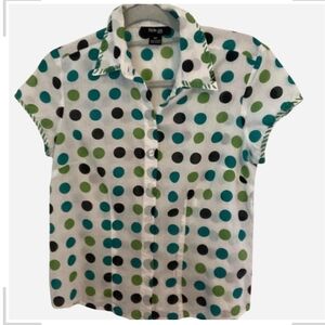 Pre-owned Style & Co. Polka Dot Blouse in Green, Blue, and Black